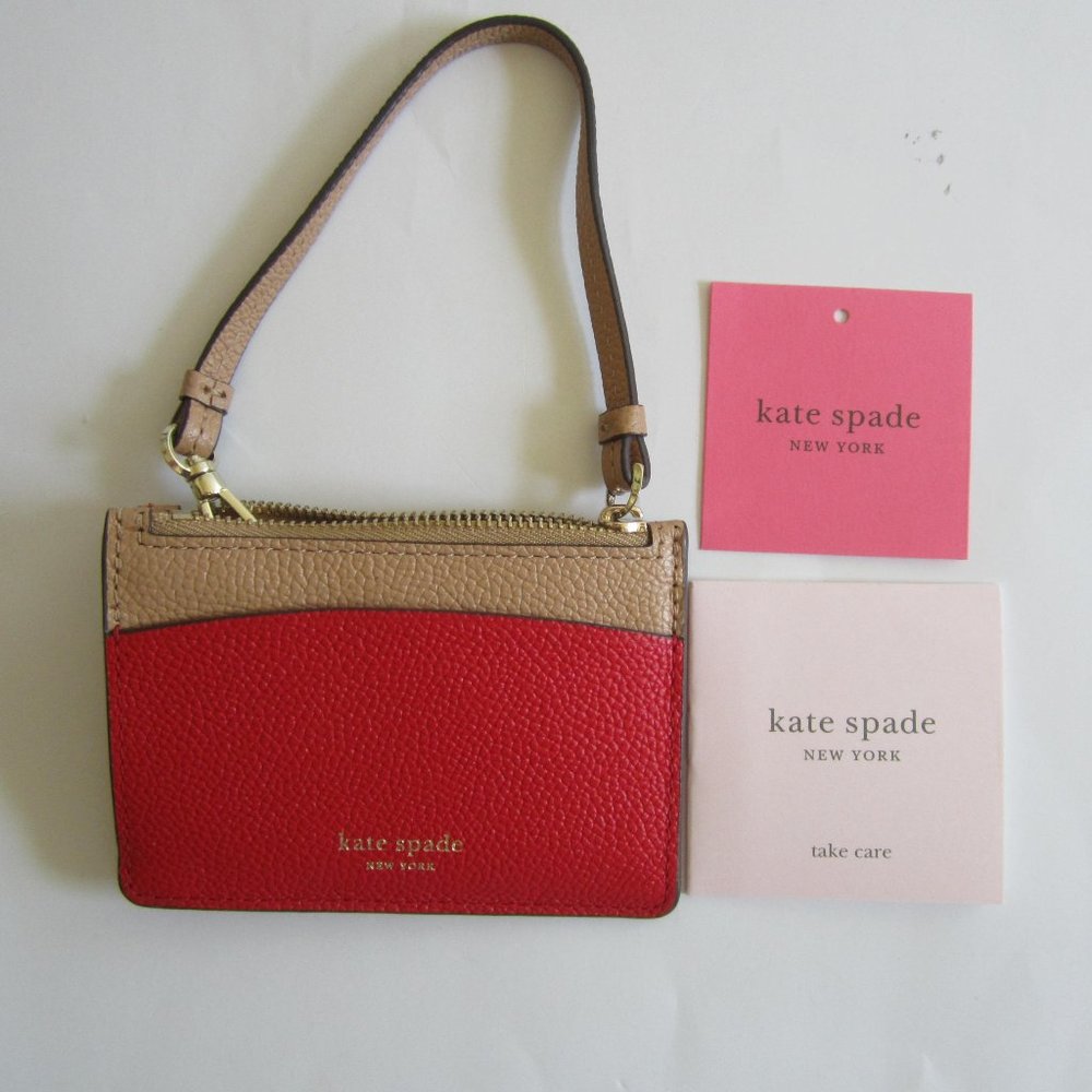 Kate Spade New York Red Wristlet Coins Purse Card Keychain Wallet Bag Women - Picture 1 of 5
